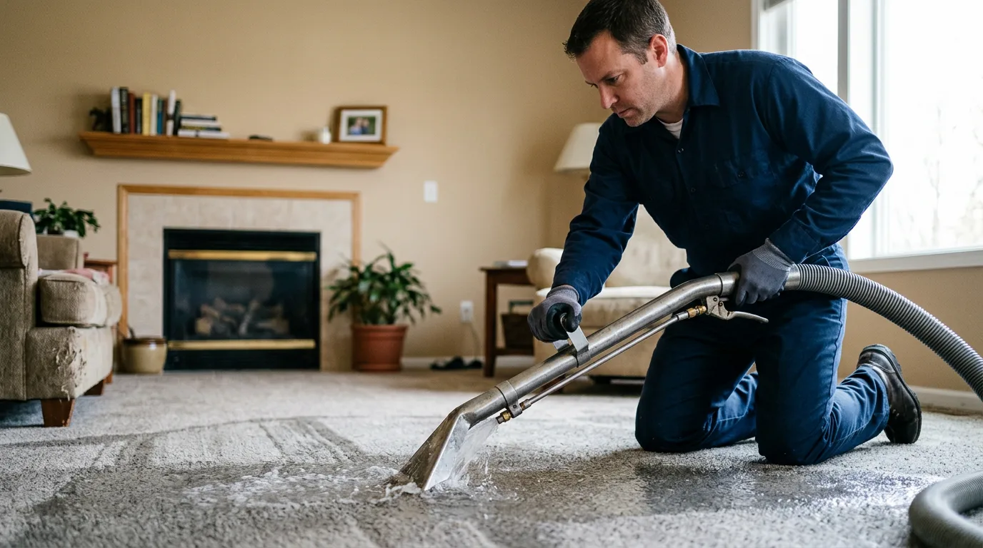 Water damage restoration technician working near Mingus, TX